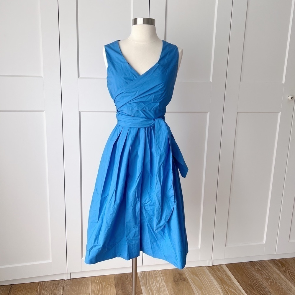 J Crew Blue Poplin Wrap Dress Sz. 0 - Picture 2 of 5